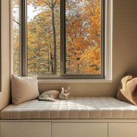 Royal Shade Custom Tufted Window Seat Cushion – Modern Grid-Stitched Bench Pad with Faux Suede Cover and 70D Foam, Made-to-Order in Any Size, Color, or Thickness (1.4 Inch Thick)