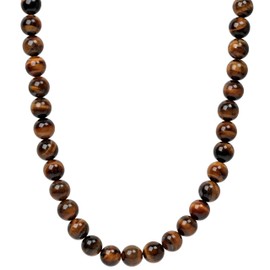 ELEDORO Genuine Tiger's Eye Necklace for Women 925 Silver Gold-Plated Magnetic Clasp 10 mm 48 cm Long, Real tiger eye from India, Tigers Eye