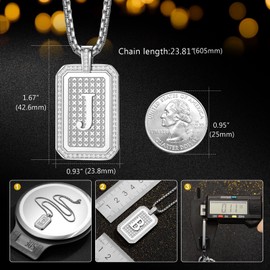 Zillaly Initial Pendant Necklace Men Women Uppercase Silver Letter Diamond A-Z Stainless Steel Box 22 Inch, Stainless Steel, Zircon