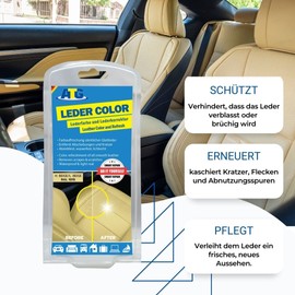 ATG LederColor Hellbeige RAL 1015 Leder aufbereiter, Lederfarbe, entfernt Kratzer auf Ledercouch, Leder Reparatur Set Sofa mit Schwamm und Pinsel