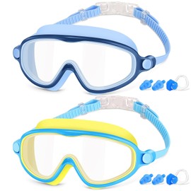 Kids Goggles Swimming, 2 Pack Kids Swimming Goggles for Age 4-14 Wide Vision Anti-Fog UV Protection Waterproof for Boys Girls