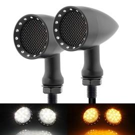 TSUNG 2PCS Motorcycle Bullet LED Front Turn Signal White Amber Light SMD Blinker Small Indicator for Cruiser Chopper Bobber Cafe Racer Street Bike (SMD-Black-White&Amber)