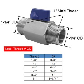 BesNPT Stainless Steel Ball Valve 1" NPT Male x 1" NPT Male Shut Off Valve for Water Fuel Air