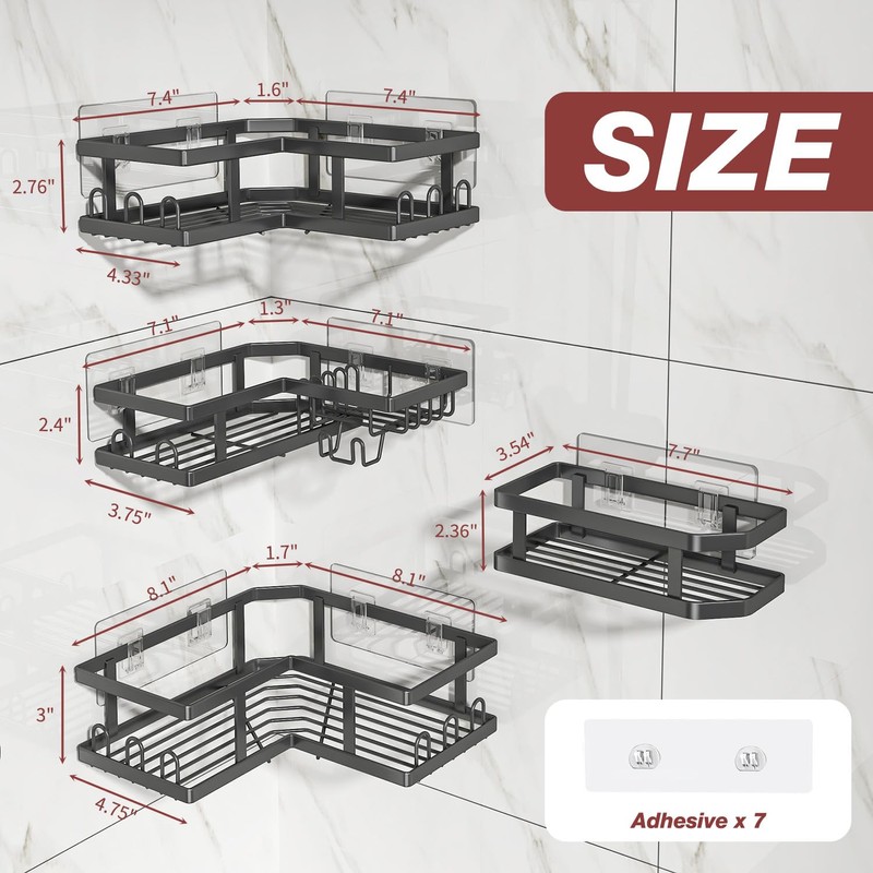Youvip Adhesive Corner Shower Caddy with Soap Holder - Rustproof,
