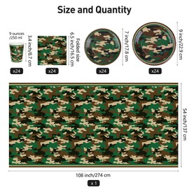 durony 97 Pieces Camouflage Themed Party Supplies Serve 24 Dinner Table Cover Paper Plates Luncheon Napkins Party Cups for Camouflages Hunting Army Military Civil War Party Decorations
