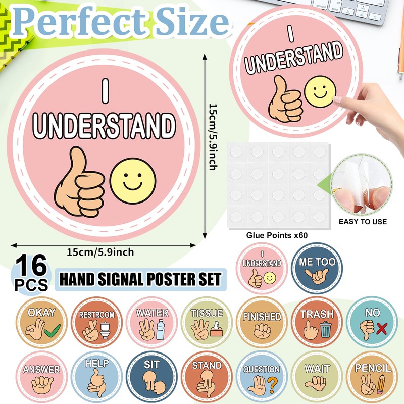 16 Pcs Sign Language Posters for Classroom, Teacher Students Visual