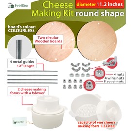 Wooden cheese press diameter 11.2 in and 2 cheese making forms 45 oz Pressure up to 50 Pounds colorless
