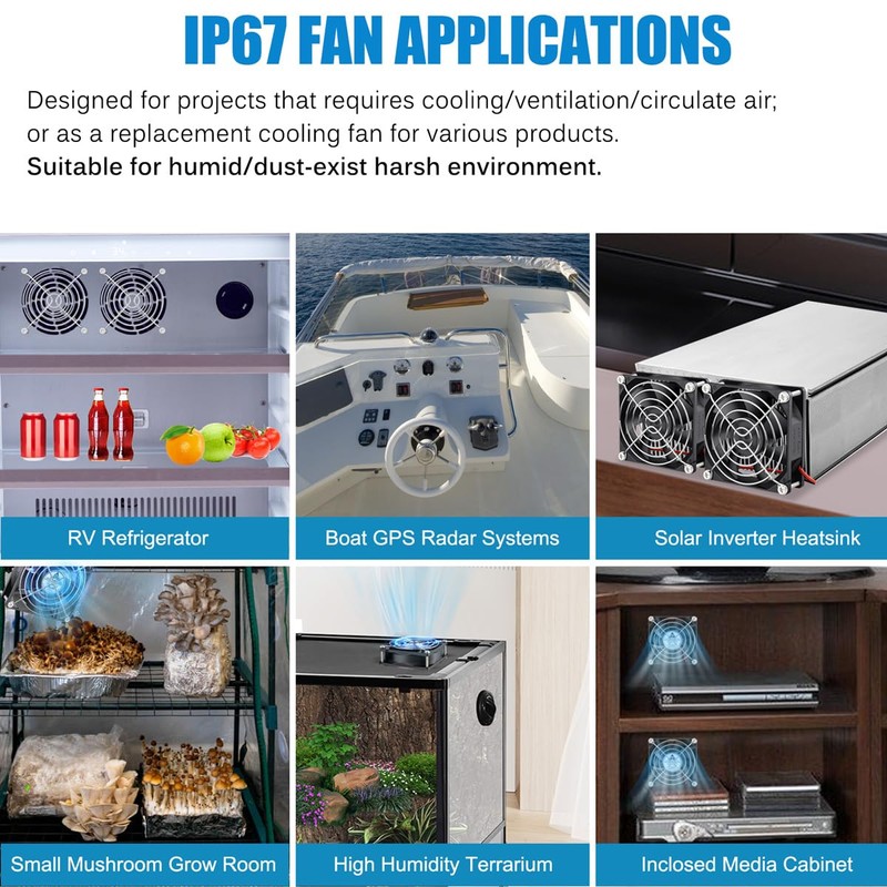 GDSTIME 80mm x 25mm 12V DC Waterproof IP67 Fan Dual