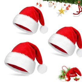 JIASHA Pack of 3 Christmas Hats, Santa Hats, Plush Christmas Hat, Red Christmas Hats, for Christmas, New Year, Unisex, Warm, Thickened Party, Christmas Hats (3 x Adults)