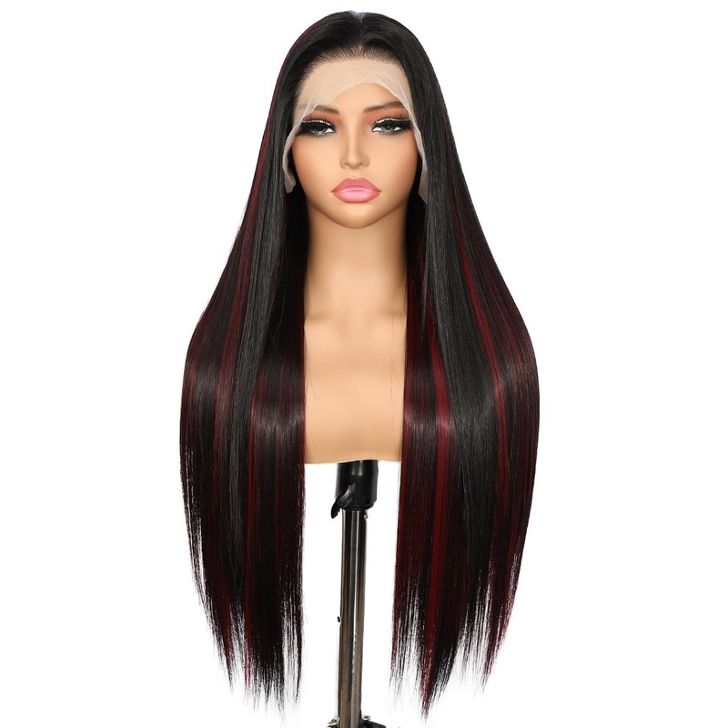 13X6 Black and Red Glueless Synthetic Lace Front Wig 26IN