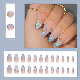 24 Pcs Pink Press on Nails Short Almond - SHANRUN Spring Fake Nails Press ons Nail Art Glue on Nails Full Cover Summer Acrylic False Nails with Cat's Eye French Flowers Design Stick on Nails for Women