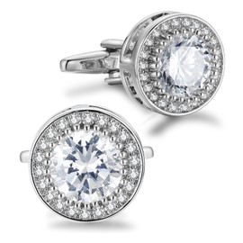 Cubic Zirconia Men's Crystal Cufflinks CZ for Wedding Groom Best Man, Metal, Cubic Zirconia