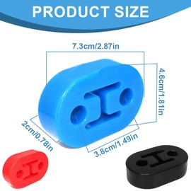 SUJEBKC Pack of 3 Rubber Exhaust Holders, Car Exhaust Hanger, 2 Hole Universal Exhaust Holder, Silencer for Most Cars (Red Blue Black), black