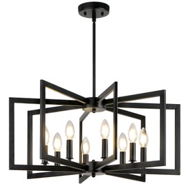 WBinDX 8-Light Black Chandelier for Dining Room, Geometric Modern Farmhouse Chandelier Lighting, 25.6" Metal Iron Hanging Light Fixture for Living Room Foyer Stairway Bedroom