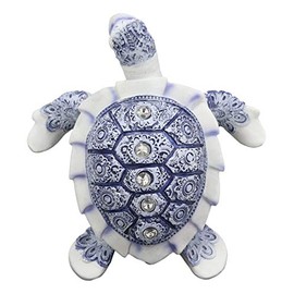 Ebros Terracotta Blue and White Feng Shui Celestial Sea Turtle Statue 6" Wide Talisman of Stability and Fortune Lucky Tortoise Figurine Decorative Zen Turtles Tortoises