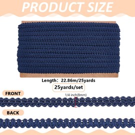 PH PandaHall 25 Yards Polyester Gimp Braid Trim, 1/4 inch Polyester Fringe Trim Fabric Ribbon for Costume Making DIY Crafts Home Decor Curtain Sofa Costume Decoration, Blue