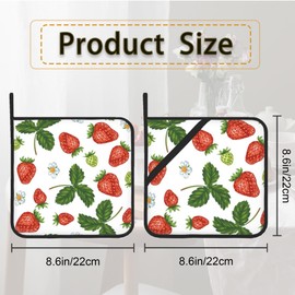Red Strawberry Leaf Flower Pot Holder Set of 2,Heat Resistant Potholders Oven Hot Pads for Kitchen Cooking Baking BBQ