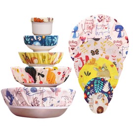 5 Pieces Beeswax Bowl Covers Reusable Beeswax Food Wrap Stretch Cloth Fabric Elastic Food Storage Covers Cotton Bread Bowl Covers