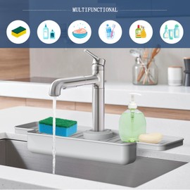 SFBBCLOZ Silicone Sink Splash Guard with Ramp Drain Drying Mat and Strainer Filter Container Kitchen Sink Faucet Mat Accessory for Kitchen Bathroom (Black)