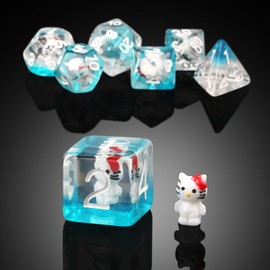 Kitty Dungeons and Dragons Dice,DNDND 7PCS D&D Dice Set with Velvet Bag for DND Role Playing Games and Tabletop Games（Kitty)