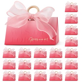 Ktxaby 20Pcs Favor Candy Boxes Bulk Gift Wrap Boxes,Small Thank You Box for Party,Easy to Assemble Candy Box with Silk Ribbon Wooden Ring Handle(Pink Gradient)