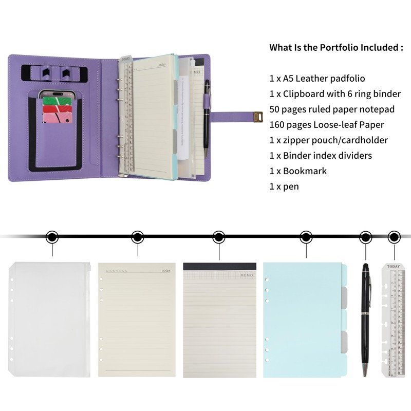 WASON A5 Diary Lined Compositions Notebook with Pen, Refillable Paper
