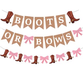 Boots Or Bows Gender Reveal Banners Decorations Kit,Boy or Girl He or She Gender Reveal Baby Shower Party Decor Supplies