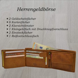 flevado Full Leather Wallet with RFID Protection Film Motorcycle Biker Rocker, Brown tone, Modern