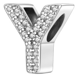 MULA Charms Pendant 925 Silver for Bracelets, Letter Charms A-Z Alphabet Compatible with European Bracelets and Necklace for Women, Sterling Silver, Cubic Zirconia