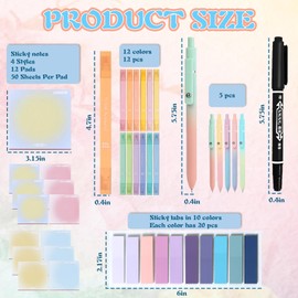 31 Pcs Book Annotation Kit for School Office Supplies, Including 12 Dual Ended Highlighter,12 Sticky Notes, 5 Macron Gel Pens, 1 Sheet Sticky Tabs, 1 Marker (Light Color)