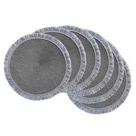 DII Woven Placemat Collection Round, 14.75" Diameter, Gray Fringe, 6 Piece