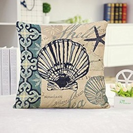 Huacel Ocean Park Theme Throw Pillow Case, Sea Turtle Octopus Fishes Retro Cotton Linen Square Decorative Cushion Cover Pillowcase Blue Ocean Series Sea 45x45CM (Beach 7, 18" x 18")