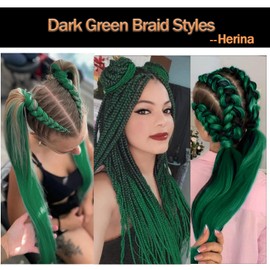 Herina Dark Green Hair For Fake Braids One Pack Green Braiding Hair Extensions High Temperature Jumbo Braiding Hair(1pc/pack)