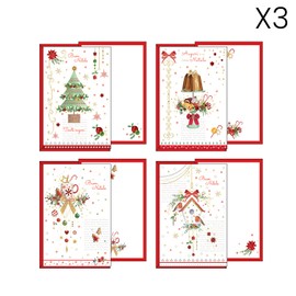 Set of 12 Christmas Cards in 4 Designs Size 12 x 18 cm with Gold and Embossed Embellishments Made from High Quality Card Made in Italy