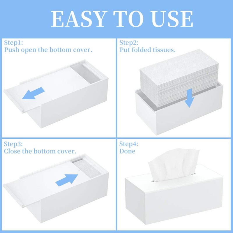 HIIMIEI Acrylic Tissue Box Cover White Tissue Holder Napkin Dispenser