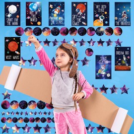157 Pcs Outer Space Wall Decals with Quotes, Rocket Planets Astronaut Moon Stars Galaxy Peel and Stick Wall Stickers for Kids Bedroom, Playroom, Classroom, Nursery, Daycare Wall Ceiling Decor