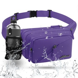 REETEE Bum Bag Fanny Pack Men Women Water Resistant Waist Packs Sports Waist Bag with Bottle Holder, Walking Waist Pack Bumbag with Adjustable Belt for Running Travel Cycling Outdoor Sport (Purple)