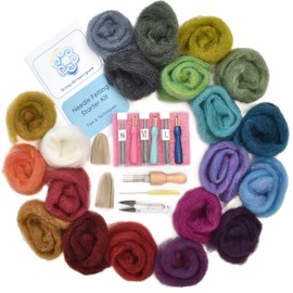 Living Dreams Yarn Premium Needle Felting Starter Kit Includes 20 Variegated Wool Colors, 50 Needles and Tools, Text and Video Guide. Craft Kit for Beginners, Kids and Adults - Colorful Corriedale
