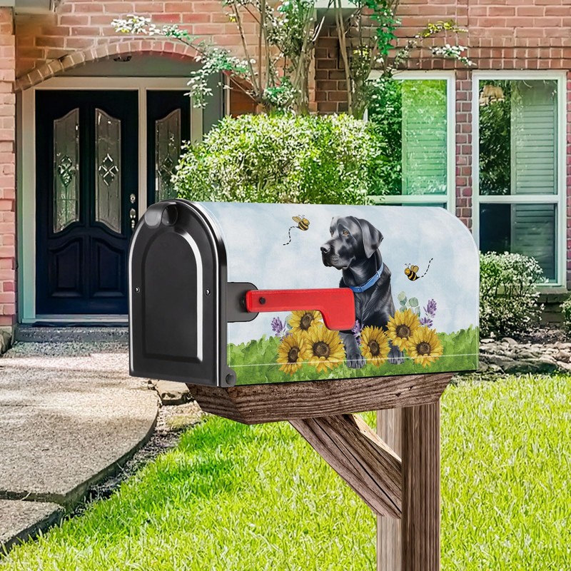 YINENA Sunflower Black Labrador Dog Mailbox Cover Magnetic Standard Size