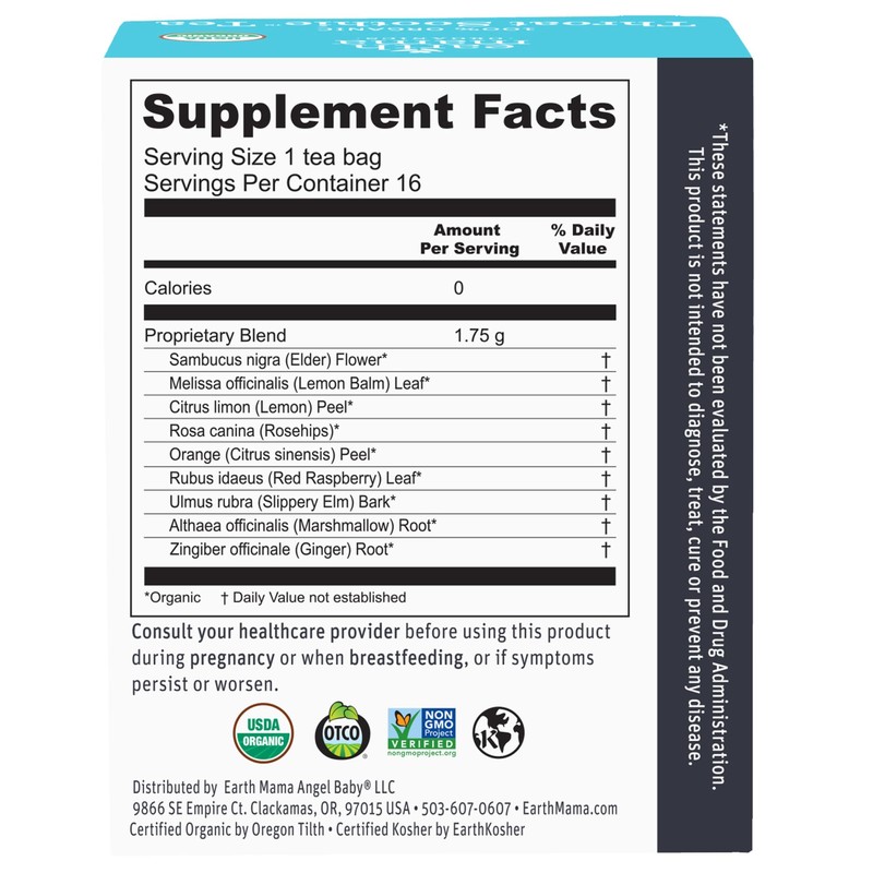 Earth Mama Organic Throat Soothie Tea with Elderflower for Immune