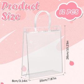 FINEASY Pack of 12 Transparent Gift Bags, 26 x 20 x 8 cm, Transparent Gift Bags with Handles, Reusable PVC Gift Bags for Party Gifts, Wedding, Birthday and Shopping