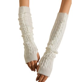 Verdusa Verdusa Women's Knitted Arm Warmers Long Fingerless Gloves White one-size