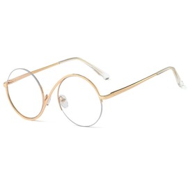 willochra unique Round Blue Light Blocking Glasses for women men Retro Metal Frame Computer Eyewear Anti Eyestrain Eyeglasses (gold)