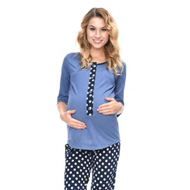 Mija 4054 3-in-1 Nursing Pyjamas / Maternity Pyjamas, Blue Polka Dot Jeans