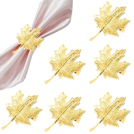 ZHUIGUANGZE 6 Pcs Thanksgiving Maple Leaves Napkin Rings Holders Fall Gold Leaf Metal Buckle Holders Autumn Theme Party Maple Leaves Serviette Table Decoration for Harvest Fall Wedding Dining Party