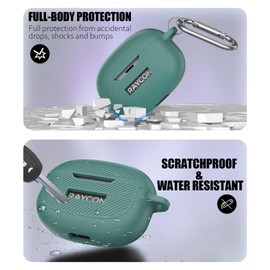 AGENTNANO [3 in 1] for Raycon Everyday Earbuds(2024 Edition) Case Cover with Cleaner kit, LOGO Visible Design Shockproof Silicone Protective Cover for Raycon Everyday Earbuds with Carabiner-Pine Green