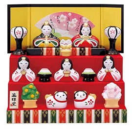 Yakushi Kiln Peach Festival Hina Doll Nishiki Color Flower Kazari Hinamatsuri (3-Tier Decoration)