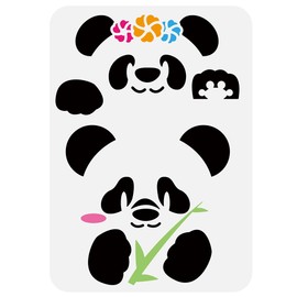 FINGERINSPIRE Panda Face Stencil for Painting 21 x 29.7 cm Large Cute Panda Painting Stencil Reusable Panda with Flowers Drawing Template Plastic PET Bamboo Stencil Animal Theme Template
