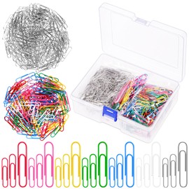 Glarks 900Pcs Paper Clips Set - 1.1In, 1.3In, 2In Silver and Mixed Colors Coated Clips With Storage Box for Paperwork, Office, School, and Personal Use