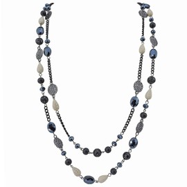 Bocar Long Necklaces for Women Trendy, Boho Layered Crystal Beaded Collar Necklaces for Women, Fashion Statement Necklaces Jewelry (NK-10084-Pirate Black)